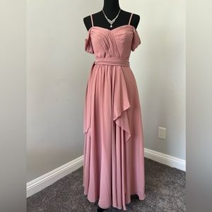 A-Line Off the Shoulder Chiffon Pleated Floor-Length Dress
